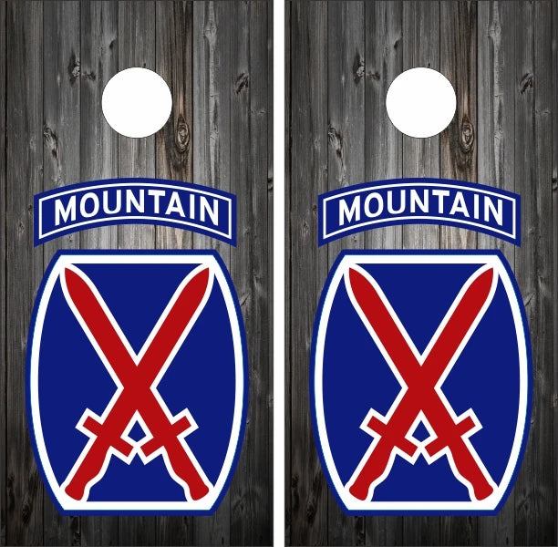 10th Mountain Division Weathered Wood Look Cornhole Wraps