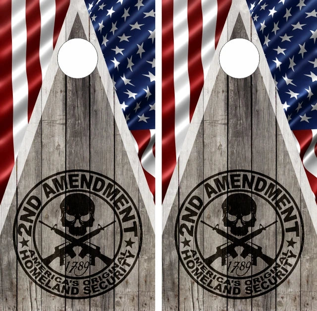 2nd Amendment Homeland Security Gun Rights American Flag Triangle Weathered Wood Cornhole Wraps