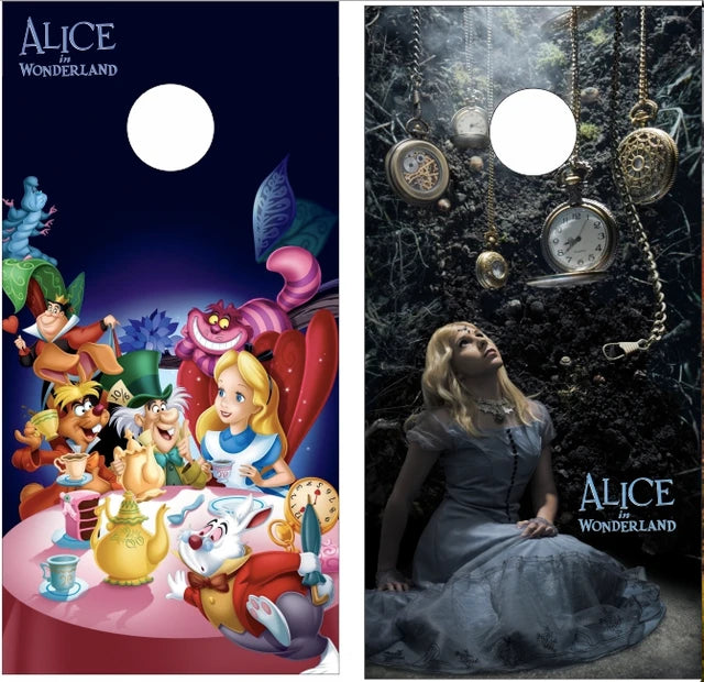 Alice In Wonderland Tea Party Time Clocks Cornhole Wraps