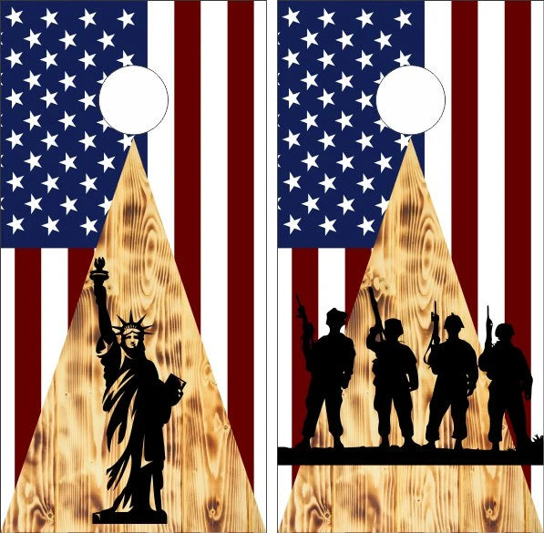 Statue of Liberty Soldiers Fight for Our Freedom American Flag Cornhole Wraps