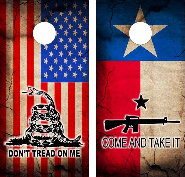 Don't Tread On Me Come And Take It Gun Rights Texas and American Flag Cornhole Wraps