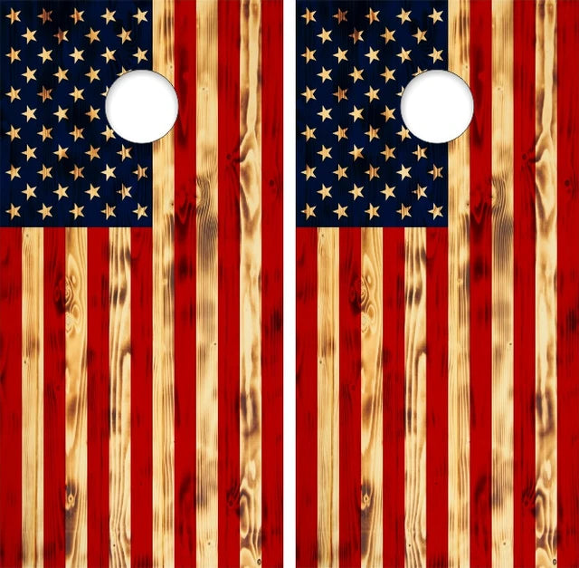 USA American Flag Burnt Effect Wood Look Cornhole Wraps