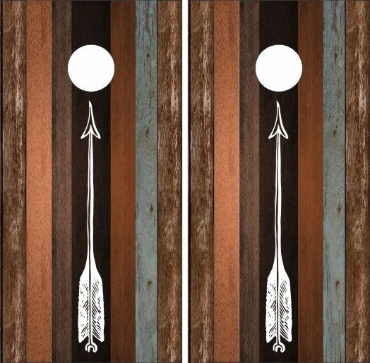 Arrow Feather on different color stain Wood Slats Background Cornhole Wraps