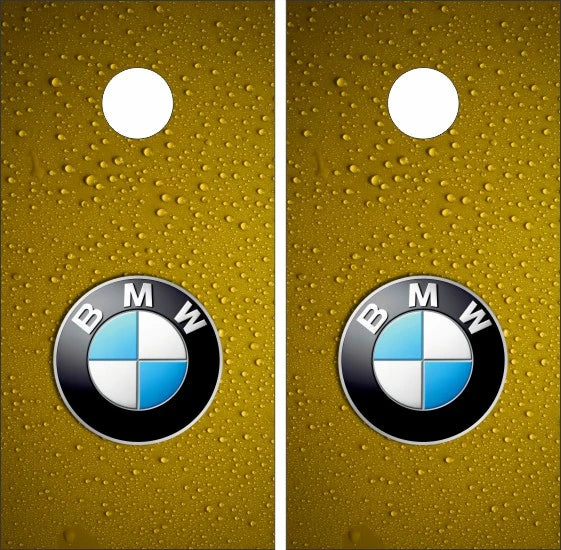 BMW with Gold Water Drop Background Cornhole Wraps