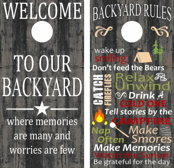 Backyard Rules and Camping Memories Cornhole Wraps