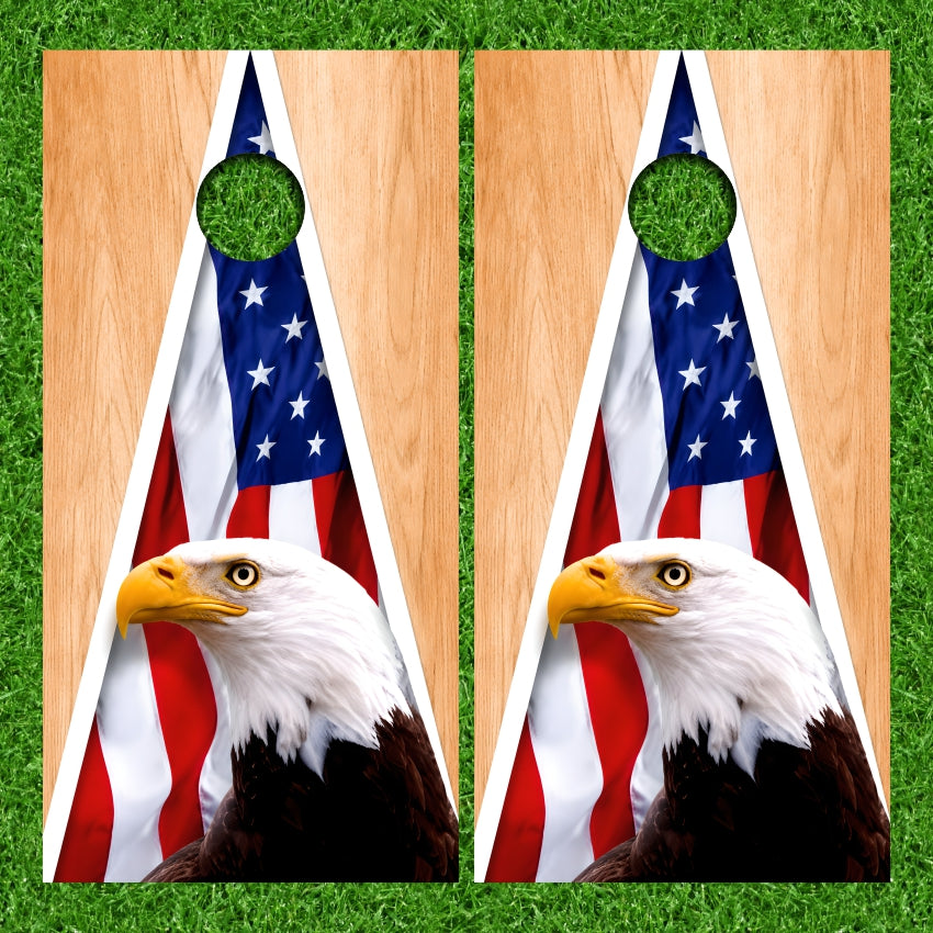 Bald Eagle with Triangle American Flag Background Cornhole Wraps