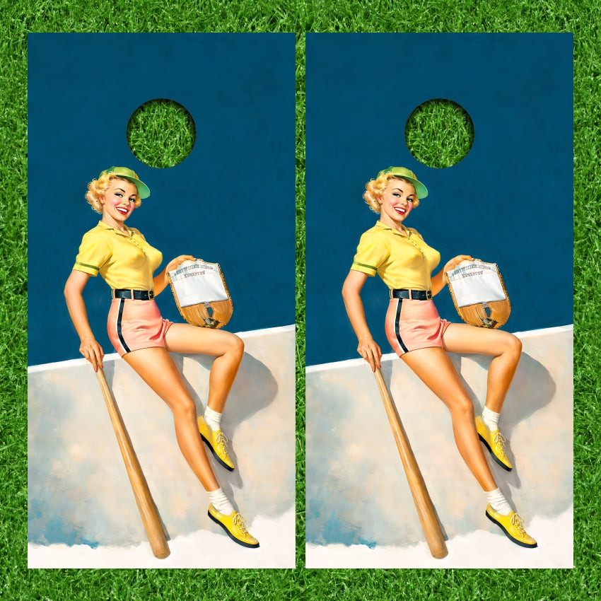Baseball Pin Up Girl Cornhole Wraps