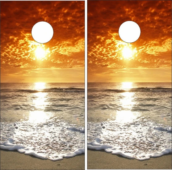 Beach Sandy Ocean Waves Sunset Cornhole Wraps