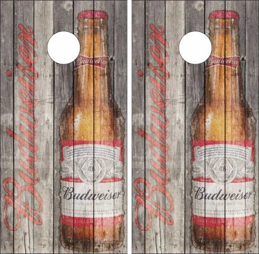 Budweiser Weathered Wood Style Background Cornhole Wraps