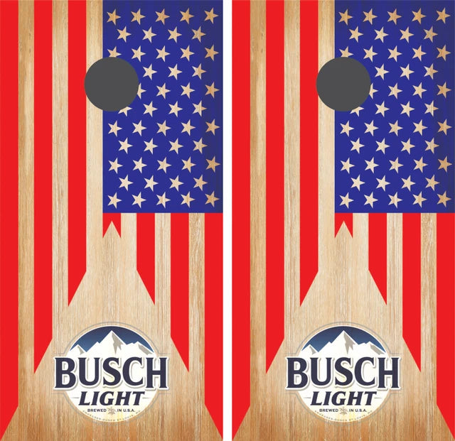 Busch Light on Light Stain Wood Flag Design Cornhole Wraps