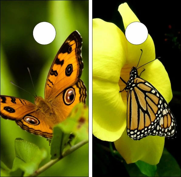 Yellow Gold Butterfly on Flower Design Cornhole Wraps