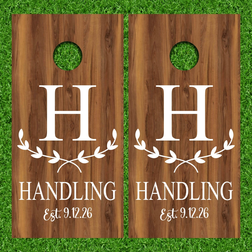 Wedding Laurel Flower Wreath Monogram Est Date Plywood Stain Cornhole Wraps