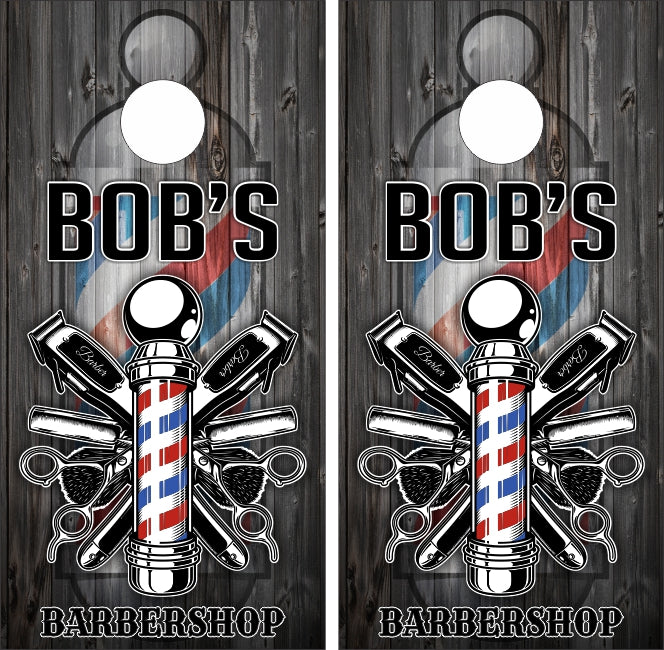 Customize Your Very Own Barber Barbershop Hairstyle Wood Background Cornhole Wraps
