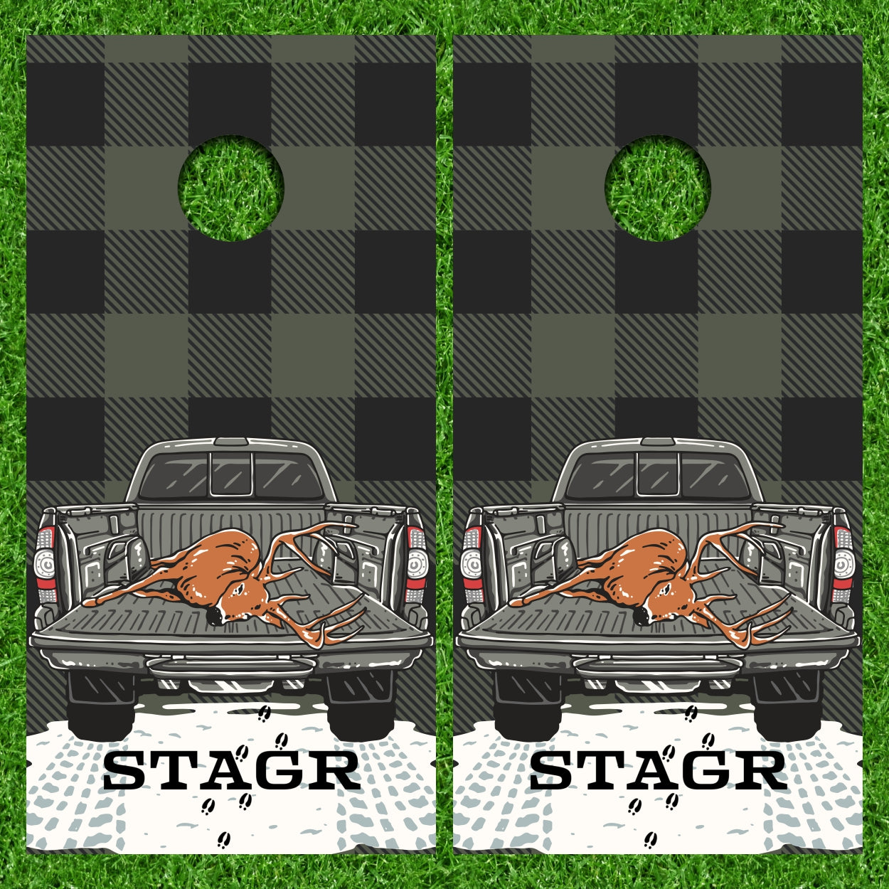 Customize Your Very Own Deer Buck in Back of Truck bed Cornhole Wraps