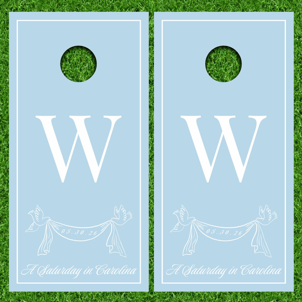 Customize Your Name on this Wedding Monogram Date Established Bordered Cornhole Wraps
