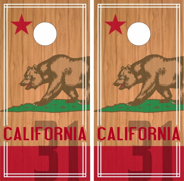 State Flag of California Republic Light Wood Grain Background Cornhole Wraps