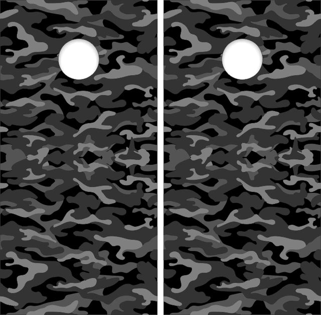 Camo Camouflage Black Gray Pattern Cornhole Wraps