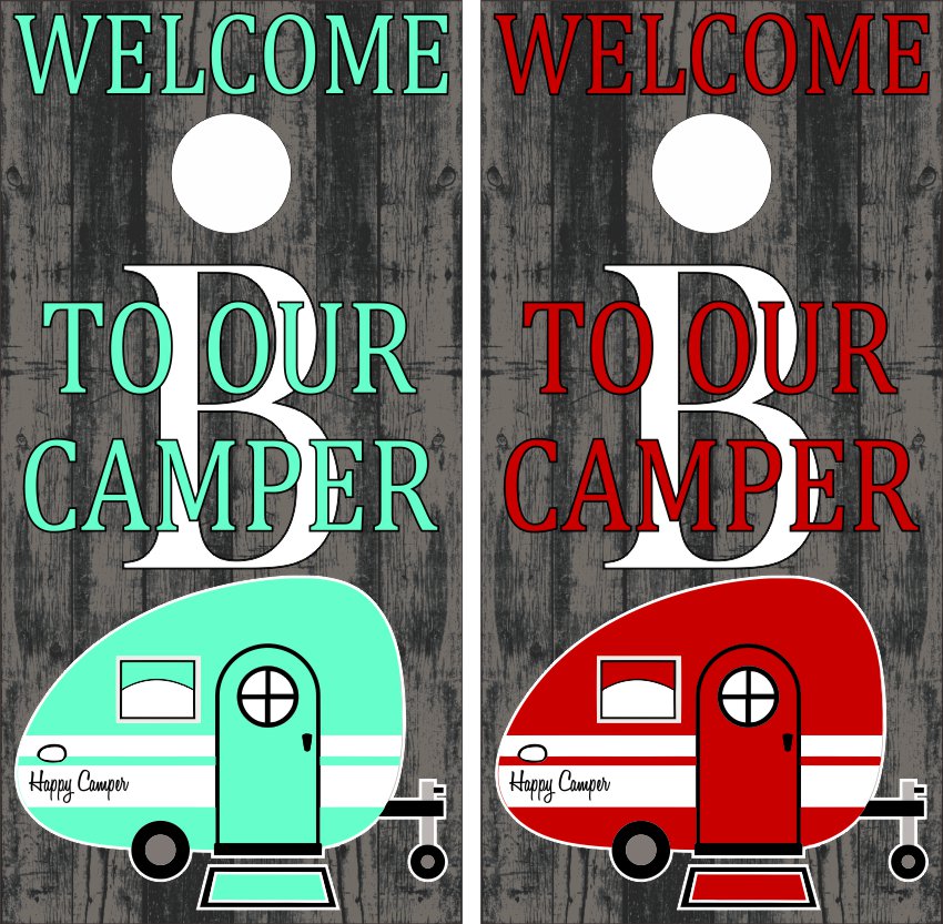 Happy Camper Welcome Custom Monogram Cornhole Wraps