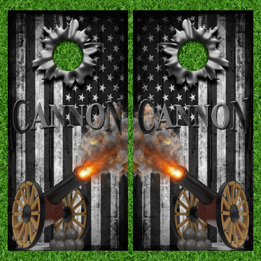Antique War Cannon Grunge American Flag Cornhole Wraps Version 3