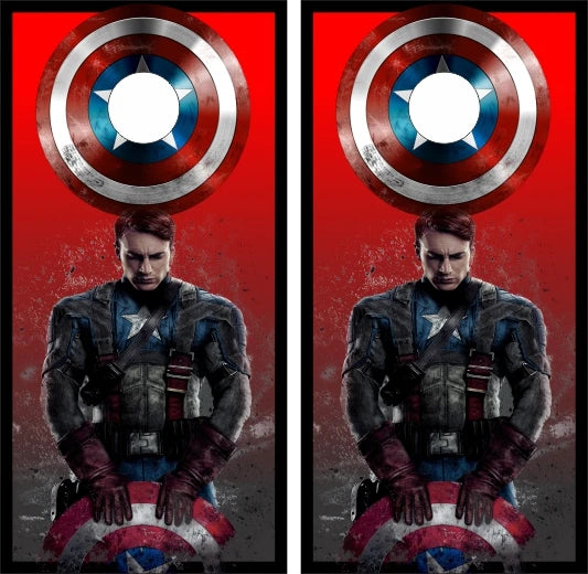 Captain America Superhero with Shield Cornhole Wraps