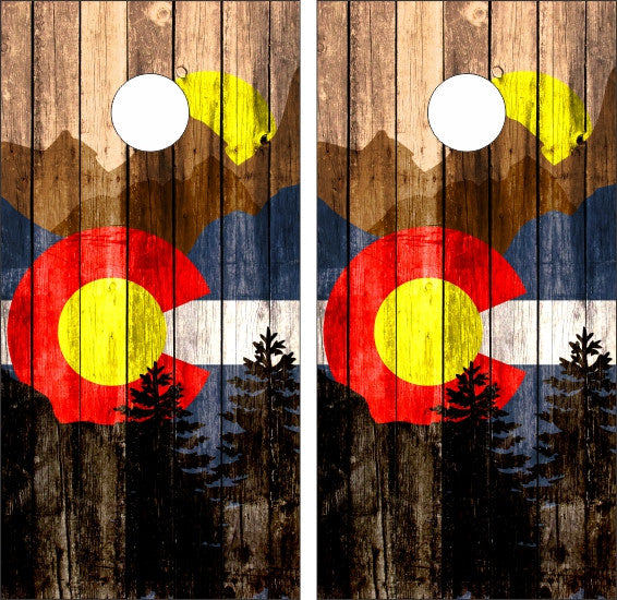State Flag of Colorado Weathered Wood Style Background Cornhole Wraps