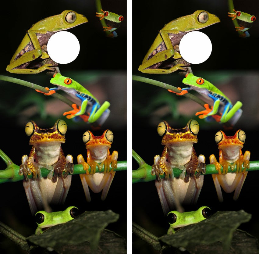 Colorful Frogs Collage Cornhole Wraps