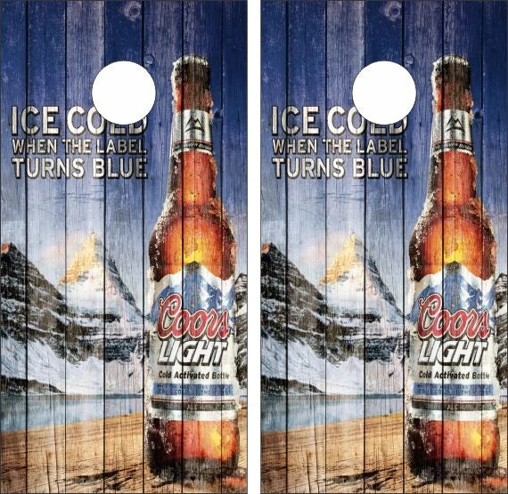 Coors Light The Silver Bullet Cold Activated Bottle Weathered Wood Look Cornhole Wraps