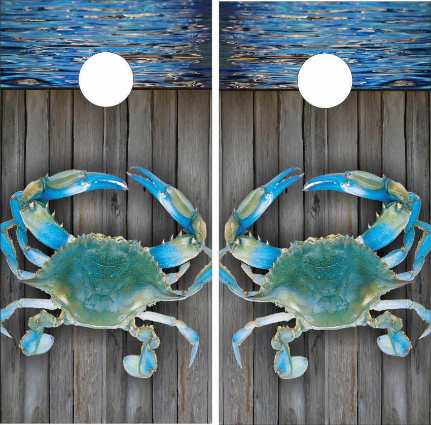 Blue Crab Wooden Dock Water Cornhole Wraps