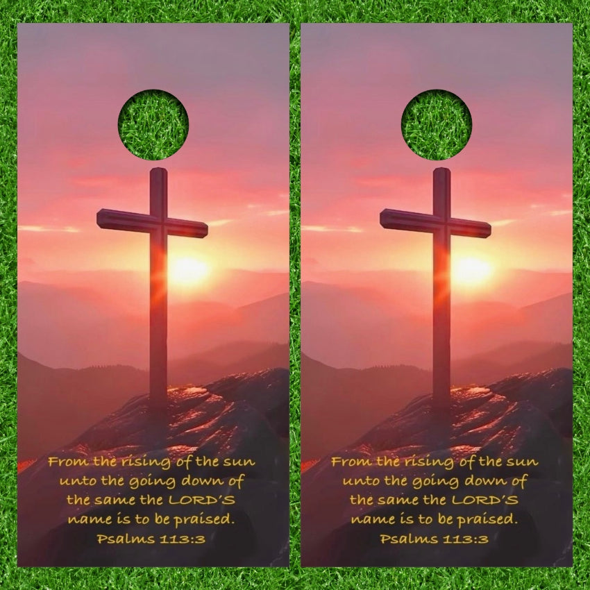Psalm 113 : 3 Bible Verse with Cross Cornhole Wraps