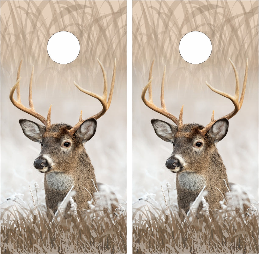 Buck Deer Head Snow Field Cornhole Wraps
