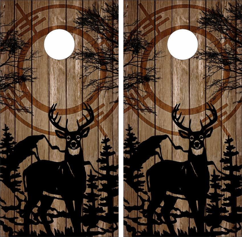 Buck Deer Trees Mountains Wood Cornhole Wraps