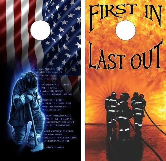 Firefighter First In Last Out & Fireman's Prayer Cornhole Wraps