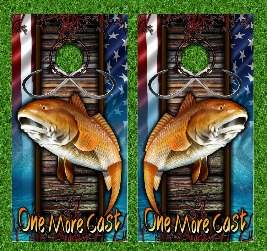Redfish Drum American Flag Cornhole Wraps