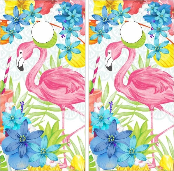 Flamingo Tropical Colorful Flower Background Cornhole Wraps