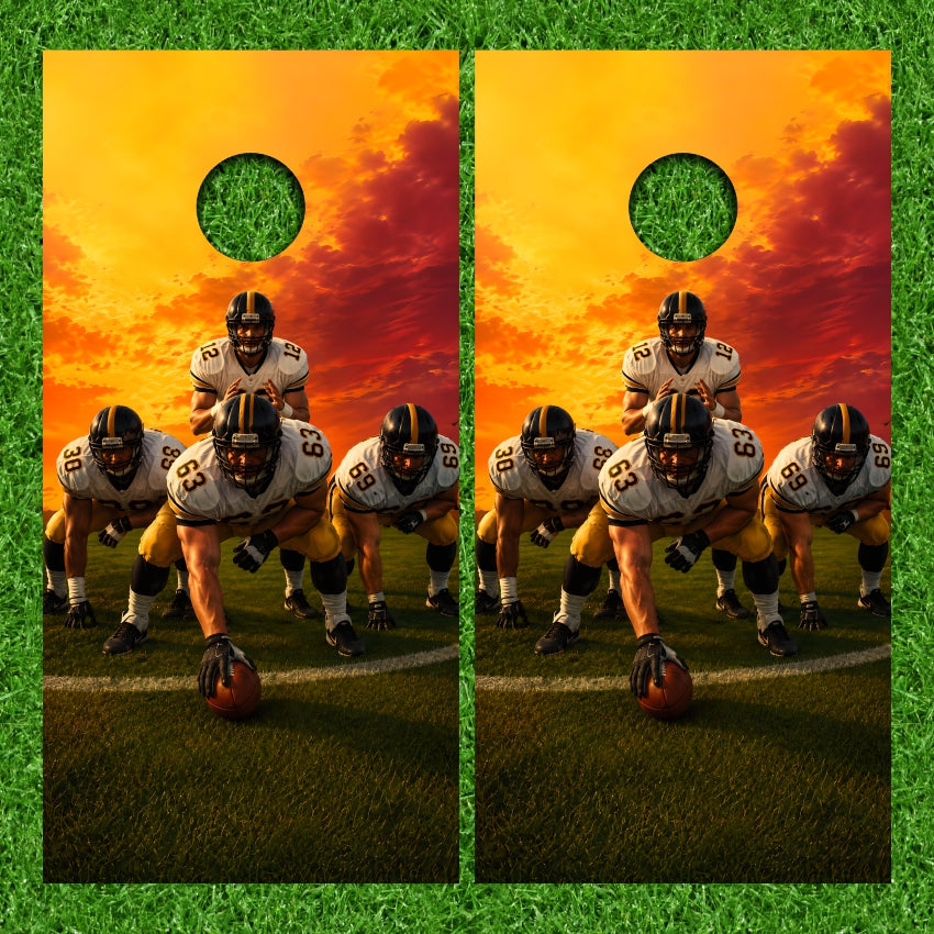 Football Players Line of Scrimmage Cornhole Wraps