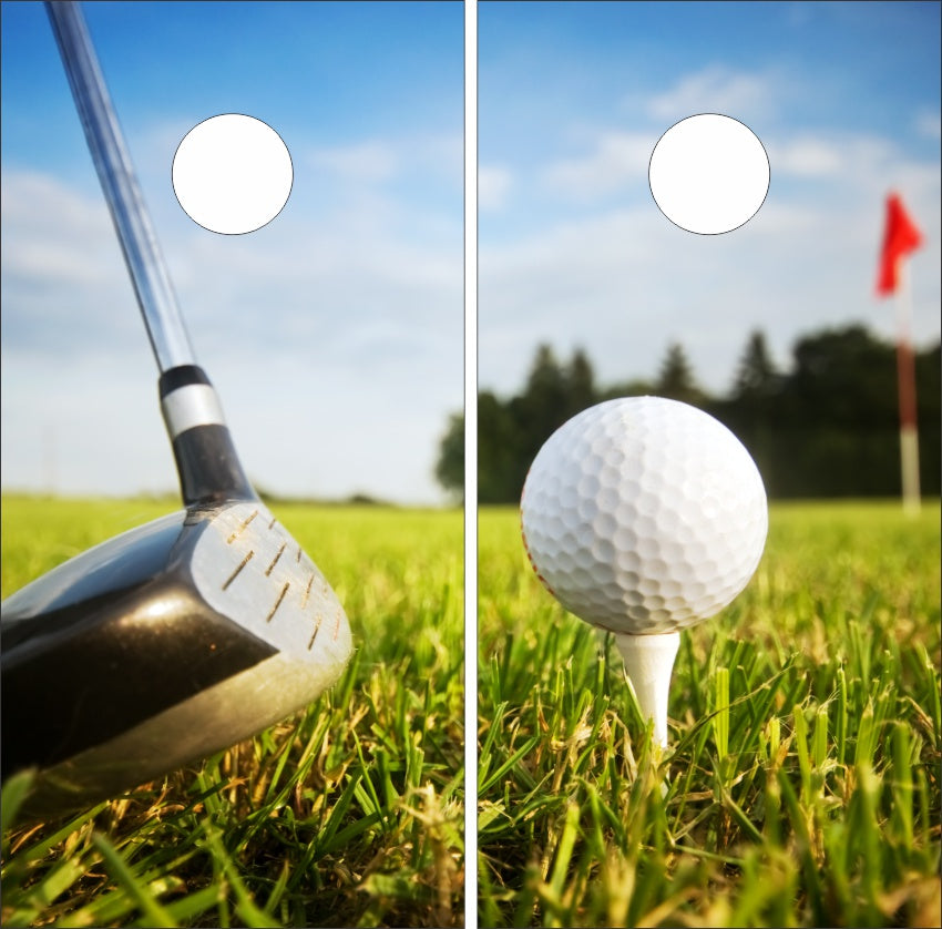 Golf Club Ball Tee Up Close Cornhole Wraps