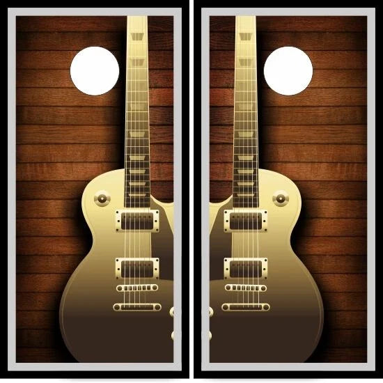 Acoustic Guitar with Wood Plank Background Music Theme Cornhole Wraps