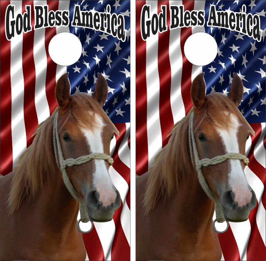 Horse American Flag Background Cornhole Wraps