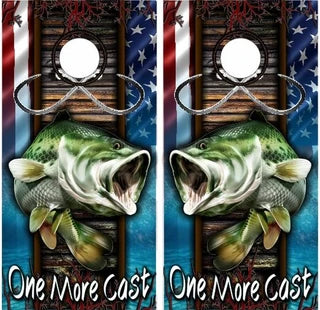 Largemouth Bass Fish With American Flag Background Cornhole Wraps