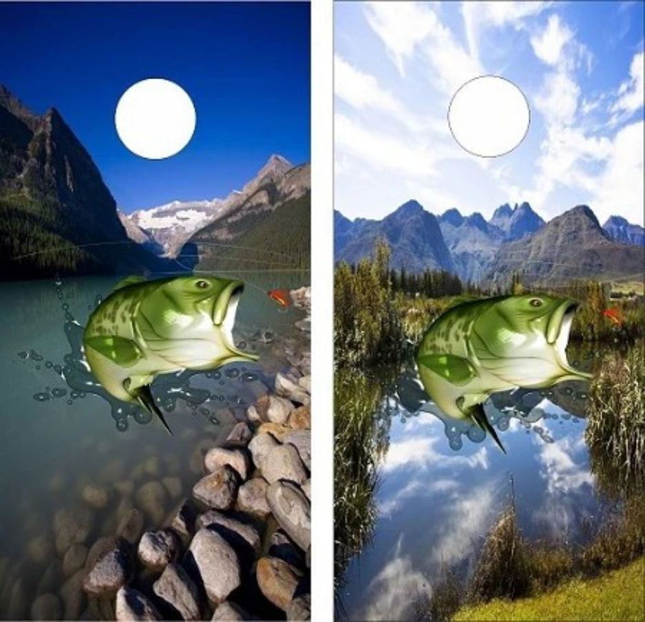 Largemouth Bass Fish with Fishing Lure Cornhole Wraps