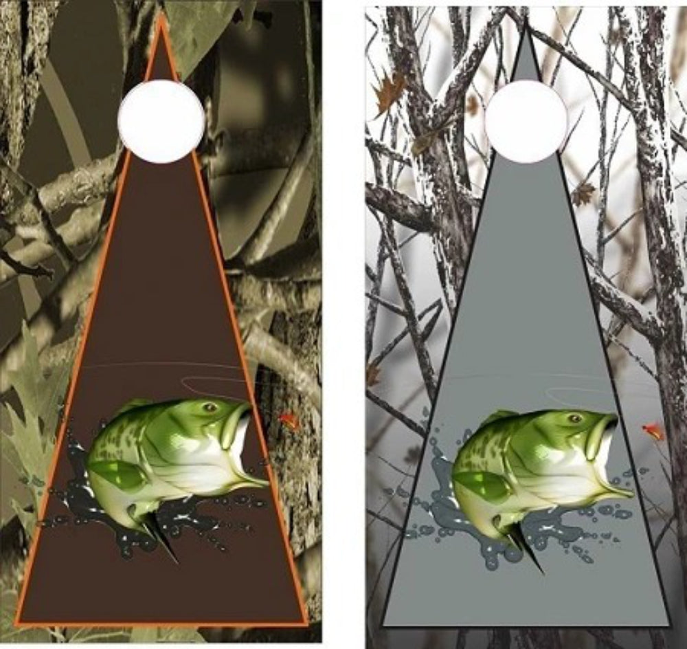 Largemouth Bass Fishing Lure Triangle Camo Background Cornhole Wraps