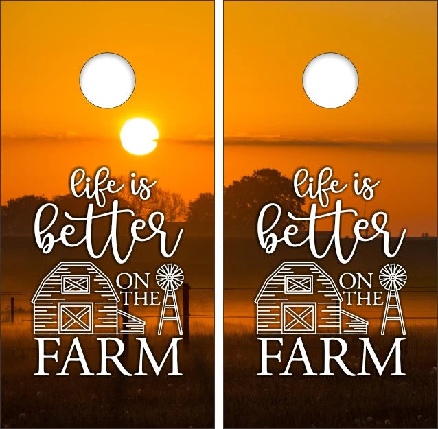 Life Is Better On The Farm Sunset Farming Background Cornhole Wraps