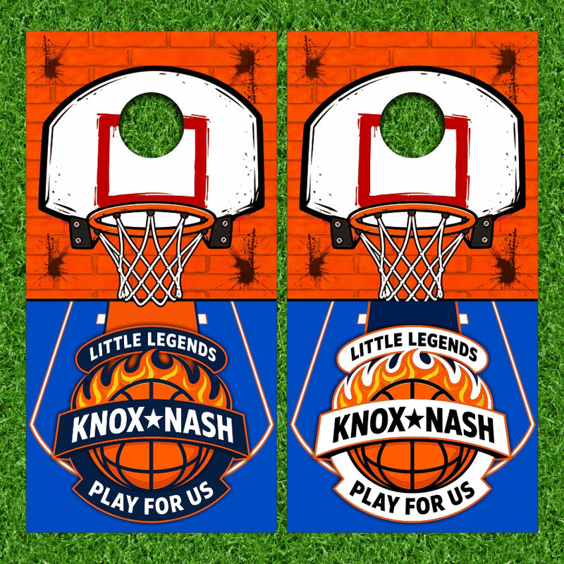YOUR LOGO Basketball with Backyard Streetball Theme Style Background Cornhole Wraps