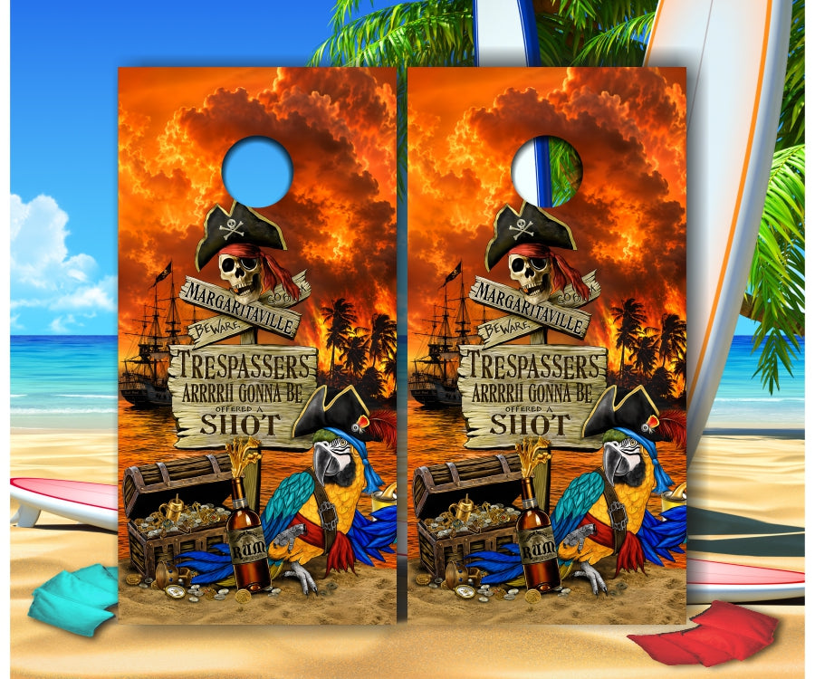 Parrot Pirate Beach Treasures Cornhole Wraps Version 3