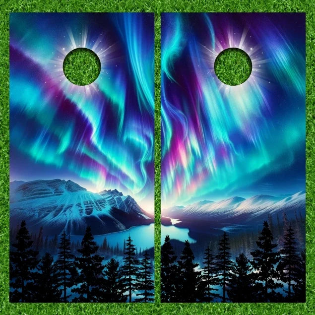 Aurora Northern Lights Mountain Sky Scene Cornhole Wraps