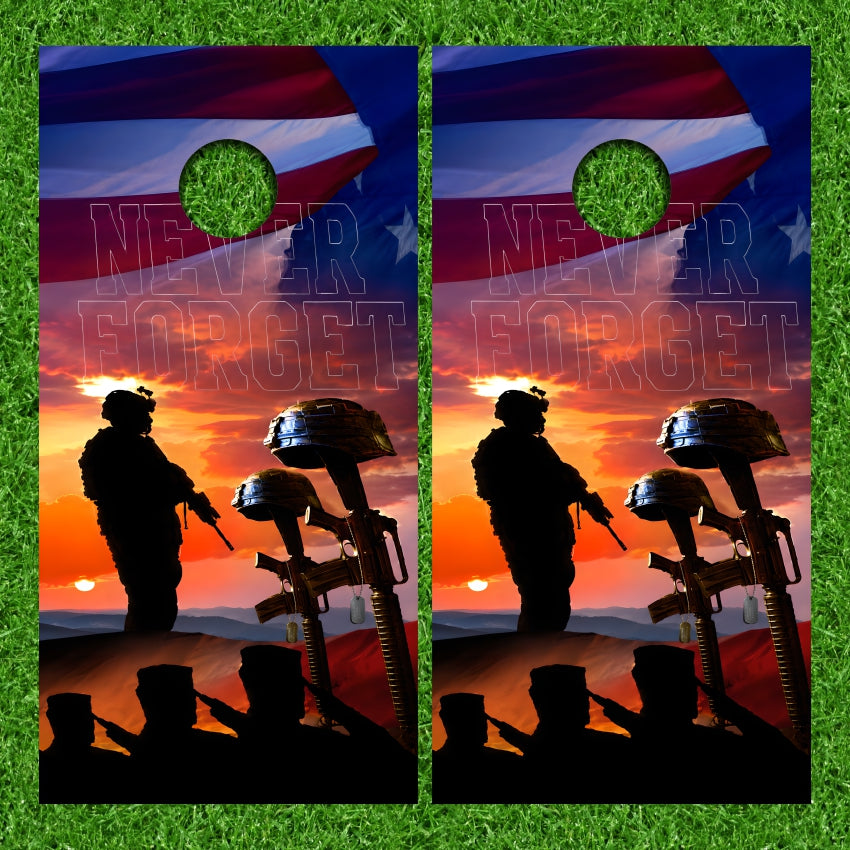 Military Soldier POW Never Forget Bless America Cornhole Wraps