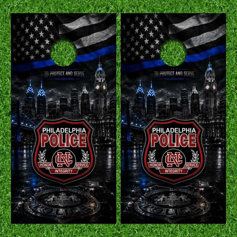 Philadelphia Police with Night Life Protect and Serve City Background Cornhole Wraps