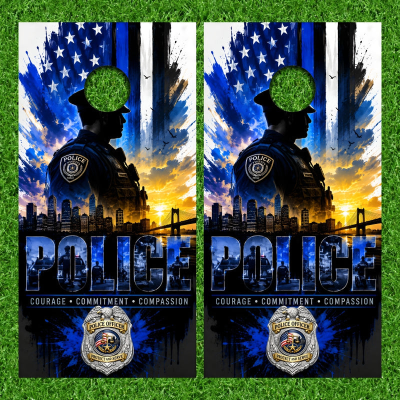 Police Thin Blue Line Police Theme Version 2 Cornhole Wraps