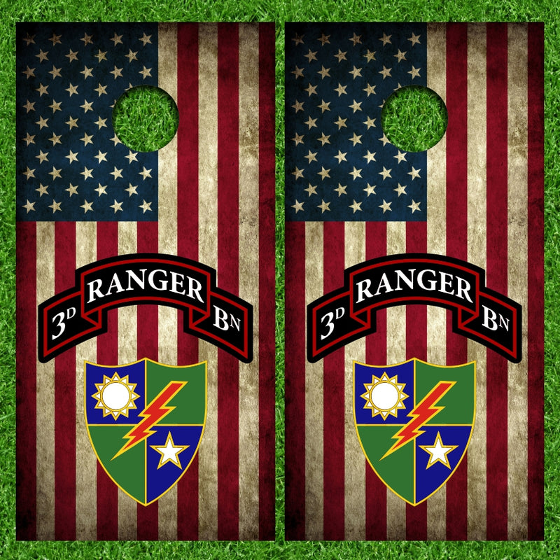3D Ranger BN Shield with Vintage Grunge American Flag Background Cornhole Wraps