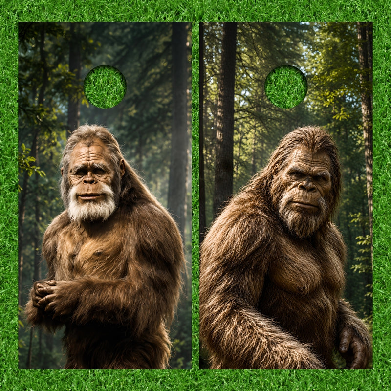 Sasquatch Bigfoot Up Close with Wilderness Background Version 2 Cornhole Wraps
